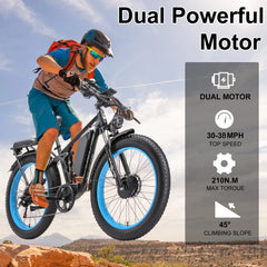 KAIJIELAISI Electric Bike for Adults, AWD Ebikes Dual Motor Peak 6000W, 26'' Fat Tire Bikes with 52V 26AH Battery Hydraulic Brake electric Bicycle, 7 Speed Mountain Ebike UL 2849