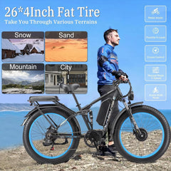 KAIJIELAISI Electric Bike for Adults, AWD Ebikes Dual Motor Peak 6000W, 26'' Fat Tire Bikes with 52V 26AH Battery Hydraulic Brake electric Bicycle, 7 Speed Mountain Ebike UL 2849