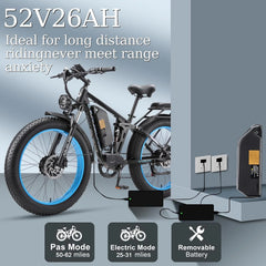 KAIJIELAISI Electric Bike for Adults, AWD Ebikes Dual Motor Peak 6000W, 26'' Fat Tire Bikes with 52V 26AH Battery Hydraulic Brake electric Bicycle, 7 Speed Mountain Ebike UL 2849