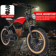 Hidoes B10 Electric Mountain Bike for Men/Woman 1000W Adult Electric Bicycle 20" Fat Tire Off Road E - Bike with Removable Battery up to 28 Mph, Free Shipping, Red