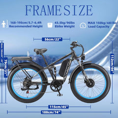 KAIJIELAISI Electric Bike for Adults, AWD Ebikes Dual Motor Peak 6000W, 26'' Fat Tire Bikes with 52V 26AH Battery Hydraulic Brake electric Bicycle, 7 Speed Mountain Ebike UL 2849