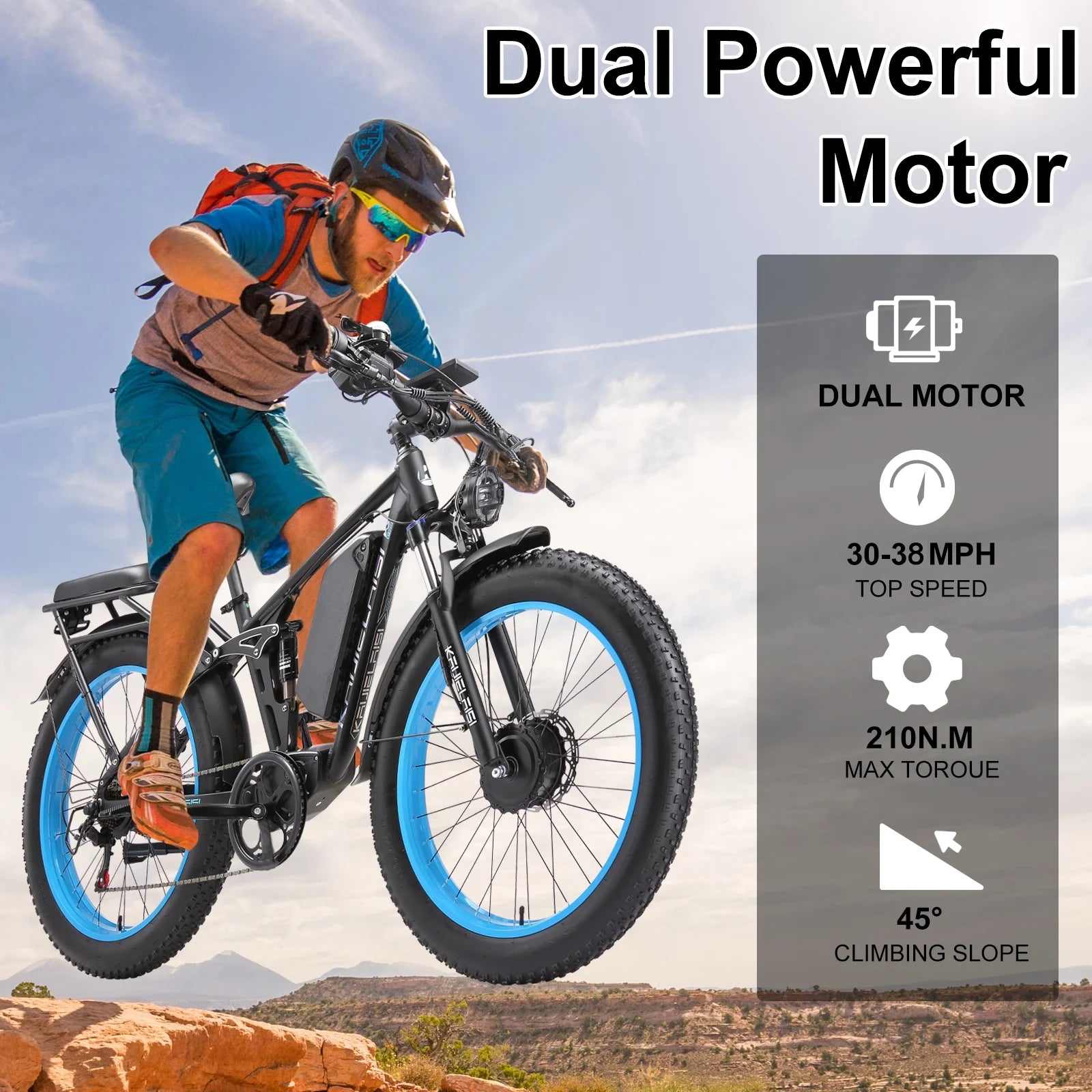 KAIJIELAISI Electric Bike for Adults, AWD Ebikes Dual Motor Peak 6000W, 26'' Fat Tire Bikes with 52V 26AH Battery Hydraulic Brake electric Bicycle, 7 Speed Mountain Ebike UL 2849