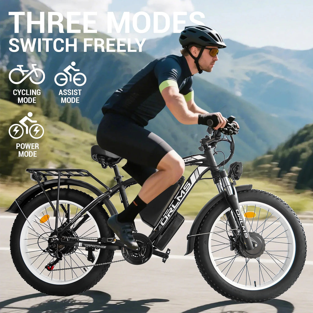 5000W (Peak) Electric - Bike for Adults, 60V 25AH Battery Electric Motorcycle, Dual - Motor - Ebike 50MPH Ebike, 26*4.0 Fat Tire Electric - Bicycle, AWD 21 - Speed Mountain Bike for All - Road UL 2849