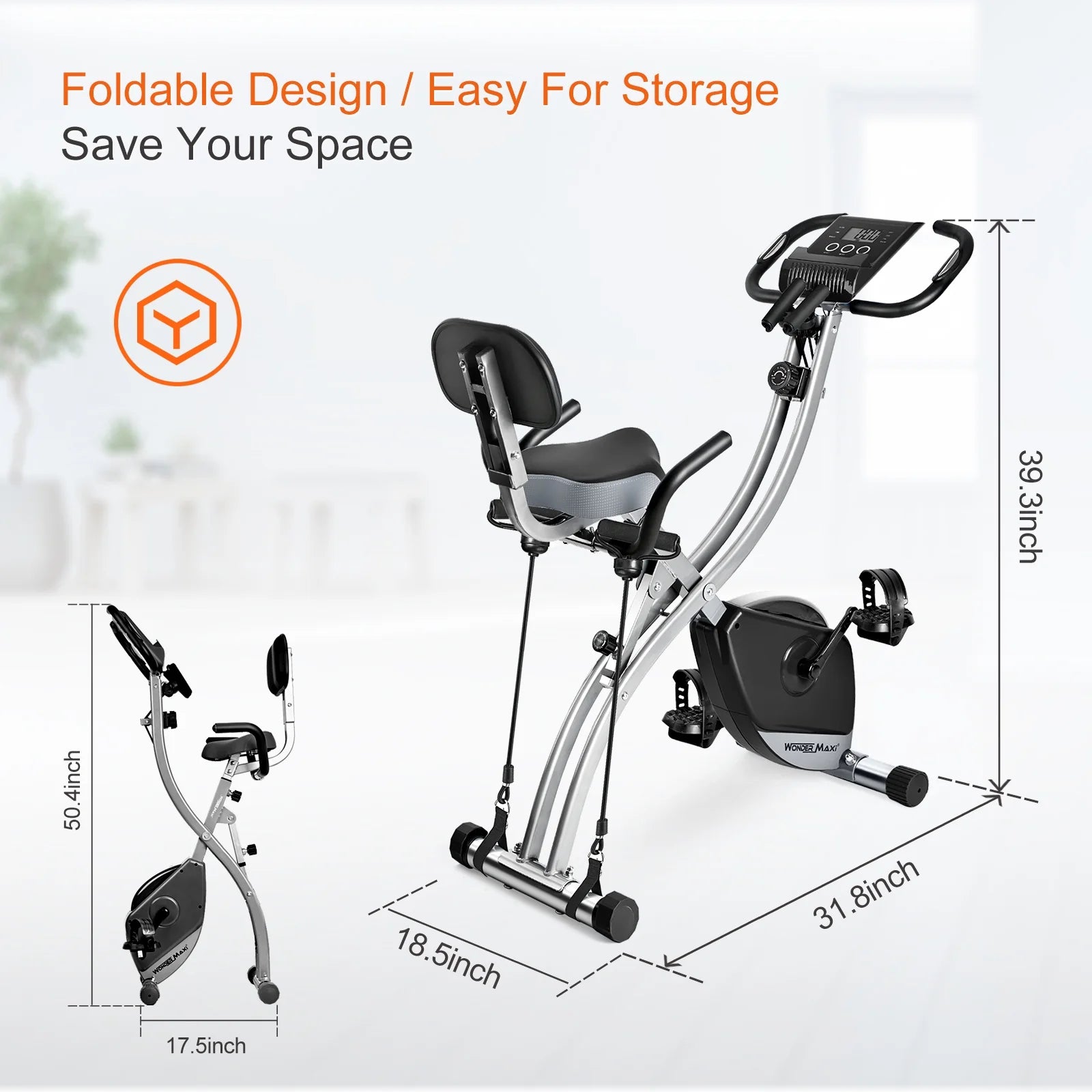 Wonder Maxi Foldable Exercise Bike for Home Magnetic Stationary Bike Indoor Cycling Upright Bicycle Indoor Cycle Recumbent Exercise Bike with Arm Resistance Bands