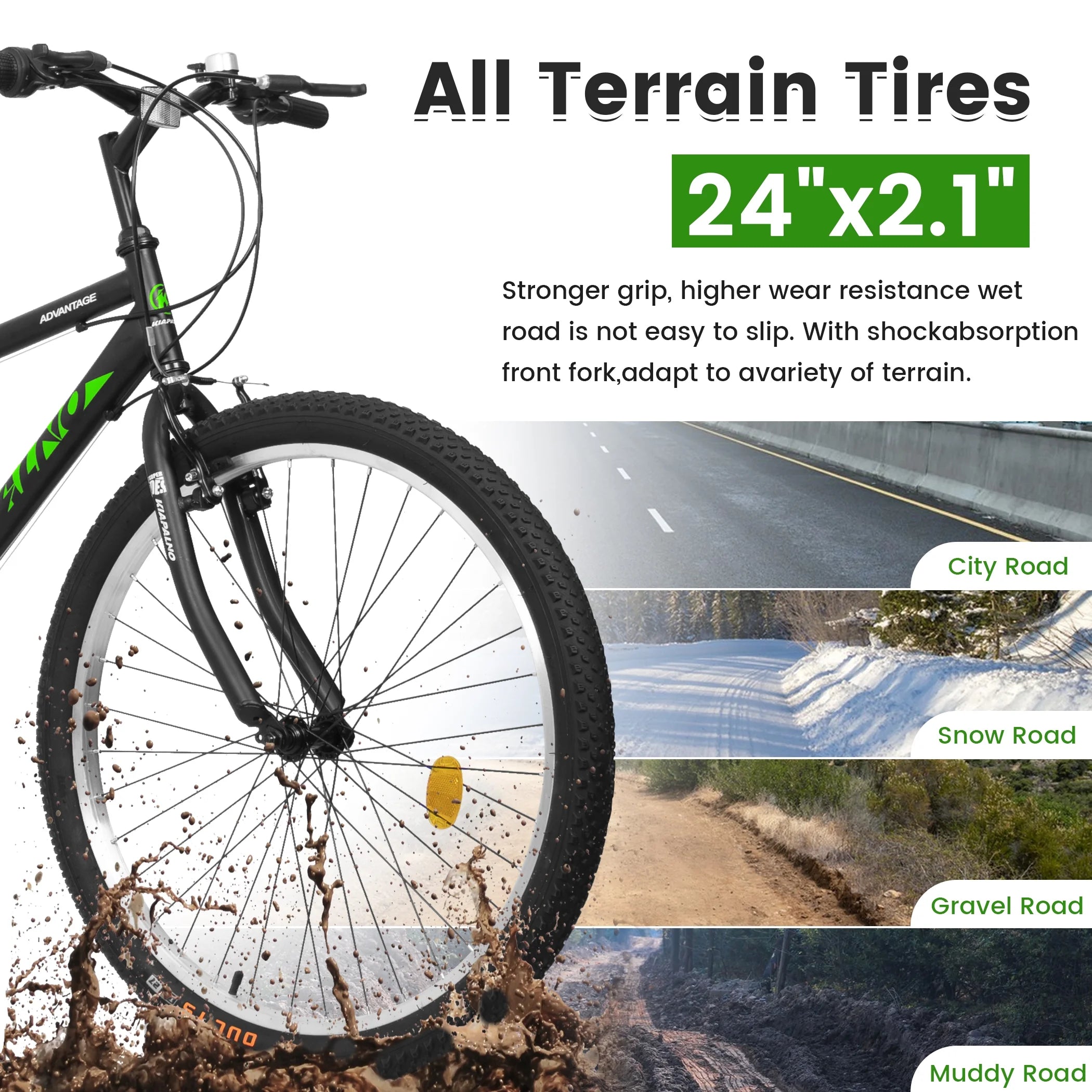 Aukfa 26" Mountain Bike for Men and Women, 21 - Speed High - Performance All - Terrain Bicycle with Dual V - Brakes, Green
