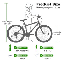 Aukfa 26" Mountain Bike for Men and Women, 21 - Speed High - Performance All - Terrain Bicycle with Dual V - Brakes, Green