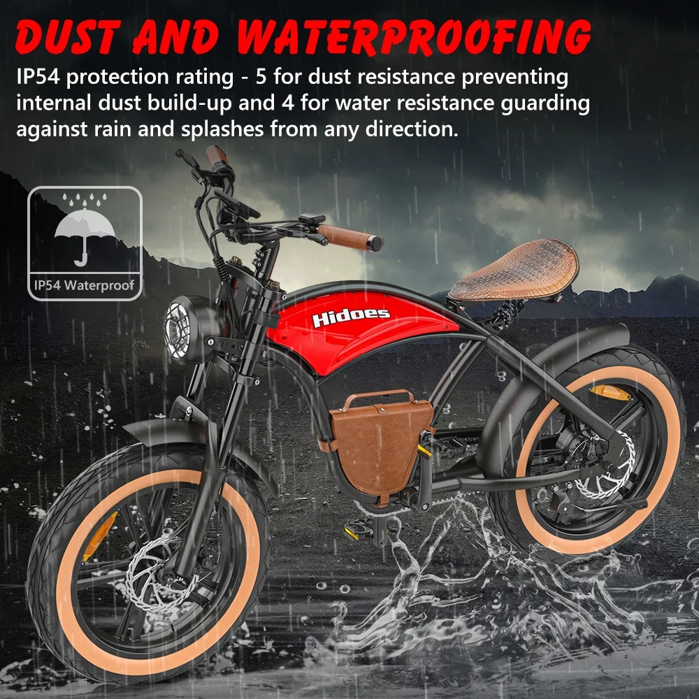 Hidoes B10 Electric Mountain Bike for Men/Woman 1000W Adult Electric Bicycle 20" Fat Tire Off Road E - Bike with Removable Battery up to 28 Mph, Free Shipping, Red
