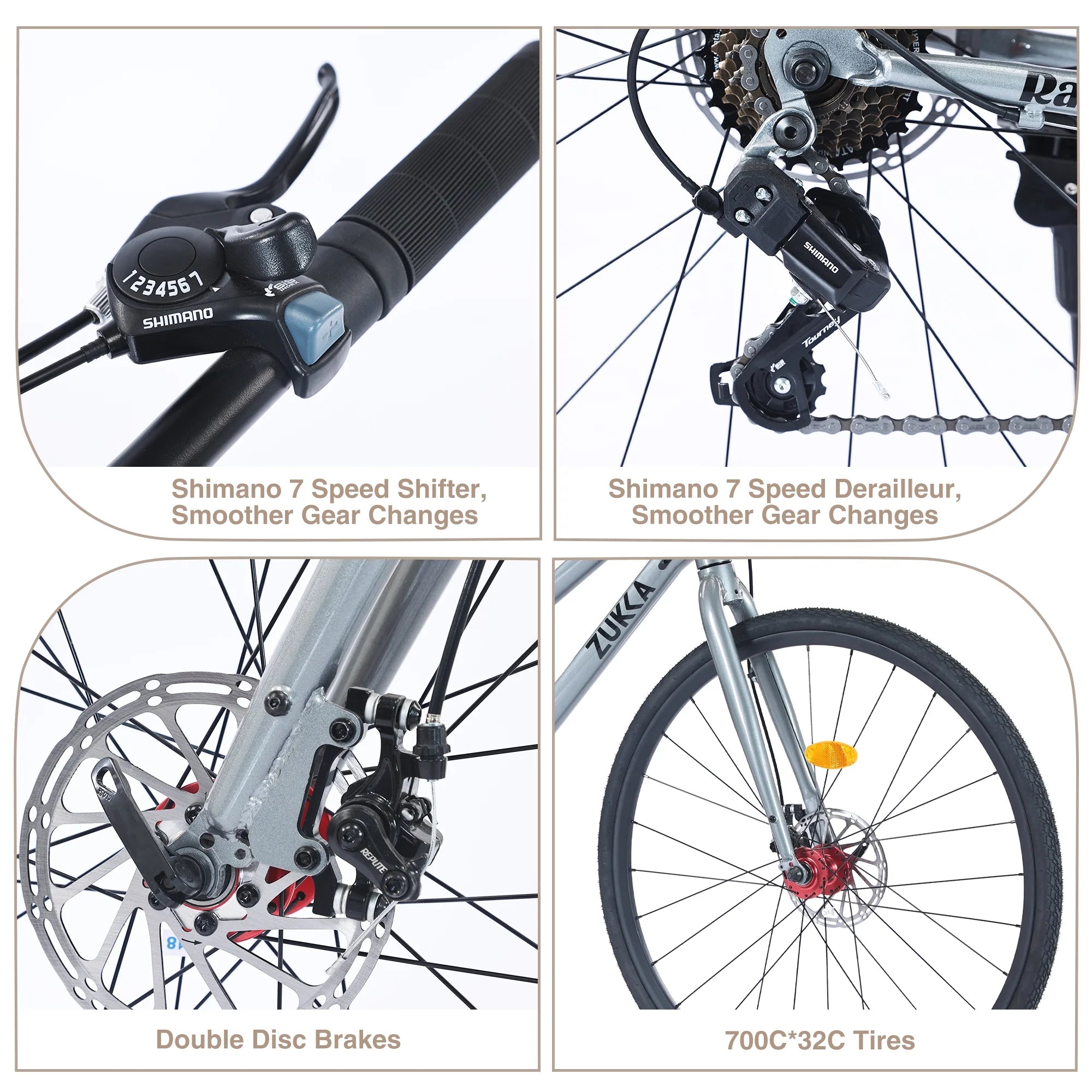 Outdoor Bike 7 Speed Hybrid Bike Disc Brake 700C Road Bike for Men Women'S City Bicycle, Mountain Bike for Outdoor