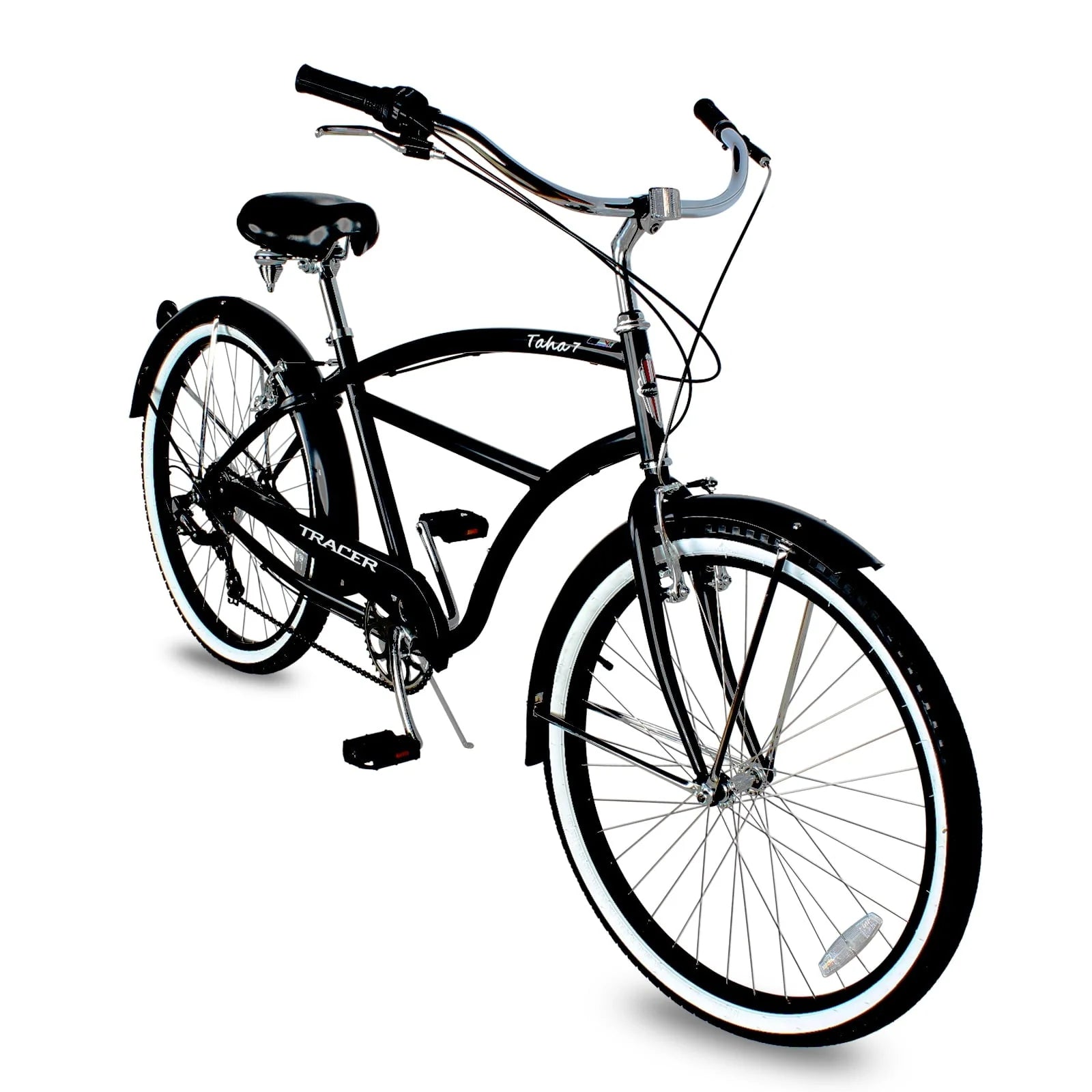TRACER TAHA Beach Cruiser Bike for Men, 26 in Wheels, Hi Ten Steel Frame, 7 Speed, Hybrid Bike for Adults, Complete Cruiser Bikes, Coaster Brake, Matte Black