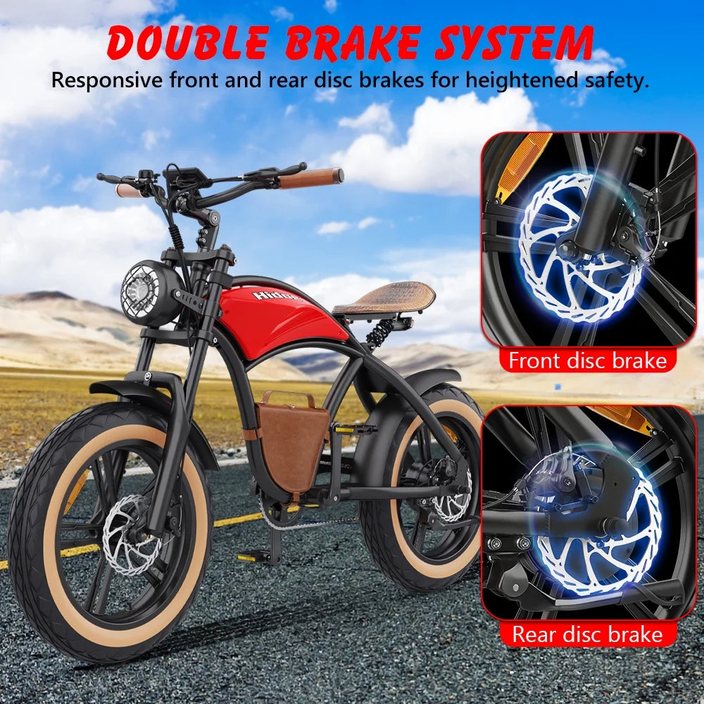 Hidoes B10 Electric Mountain Bike for Men/Woman 1000W Adult Electric Bicycle 20" Fat Tire Off Road E - Bike with Removable Battery up to 28 Mph, Free Shipping, Red